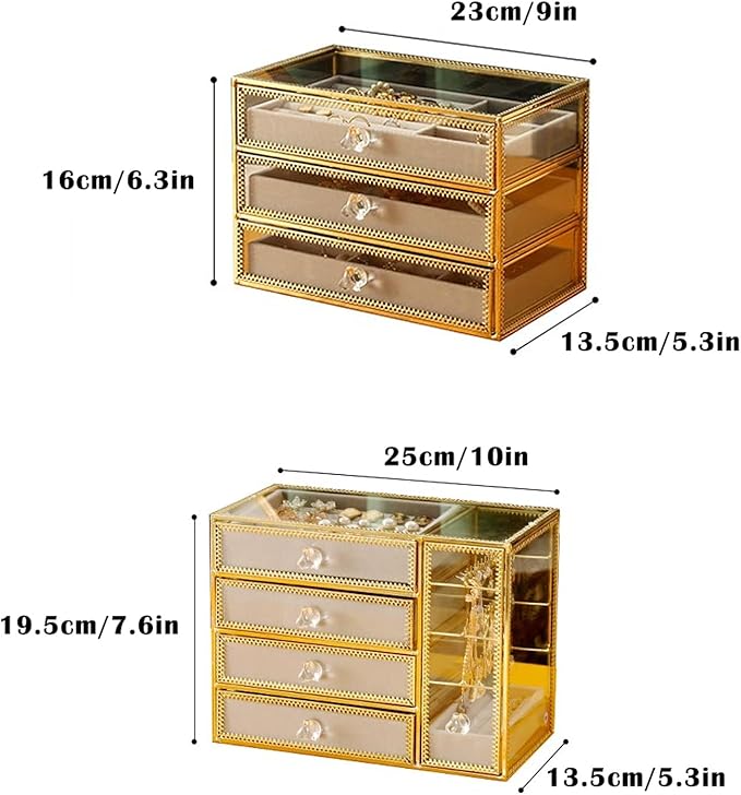 Jewelry storage box Makeup Organizers Glass Jewelry Box European Storage Case for Necklace Earring Ring Craft Containers Best Gifts for Women Jewelry Case ()