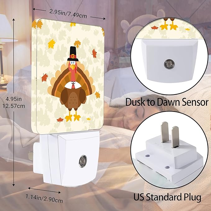 Cute Holiday Turkey Night Light, Thanksgiving Plug into Wall with Dusk to Dawn Light Sensors,Warm Nightlights for Bedroom, Bathroom, Gifts Ideal for Girls Women