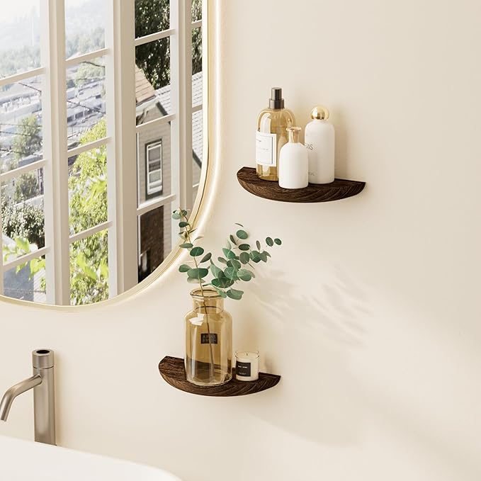 QsQueen Solid Wood Half Round Floating Wall Shelves | Elegant Floating Shelves, Elevate Your Space. Perfect for Living Rooms, Bathrooms, Bedrooms, Offices, Children's Rooms