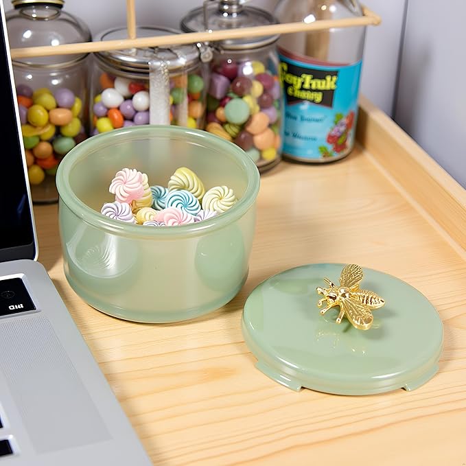 Cute Glass Candy Box - Glass Jar with Lids for Storage Candy Cookie, Vintage Candy Jar Candy Dish for Office Desk Buffet,3.15x3.15x2.28 H IN-GRB019-Green