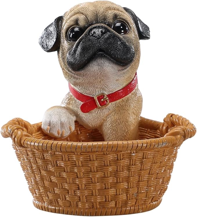 Cute Pug Candy Bowl, Resin Dog Figurine Key Bowl for Entryway Table, Desktop Storage Basket Organizer for Desk, Unique Dog Lover Gift