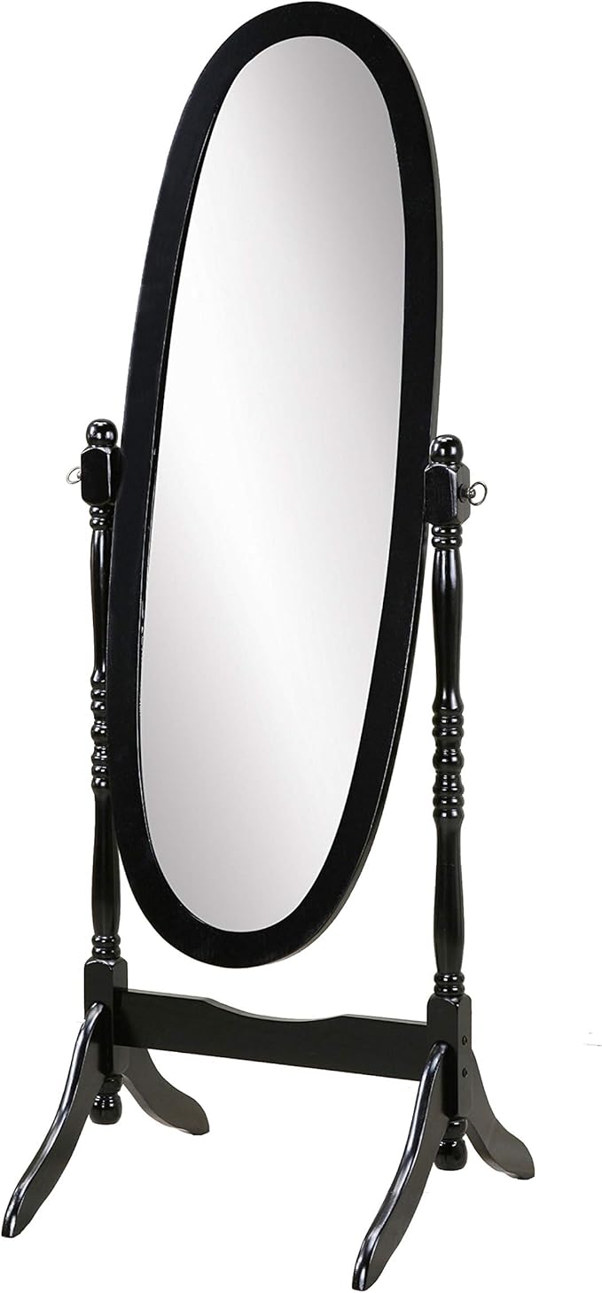 Roundhill Furniture Traditional Queen Anna Style Wood Floor Cheval Mirror, Black