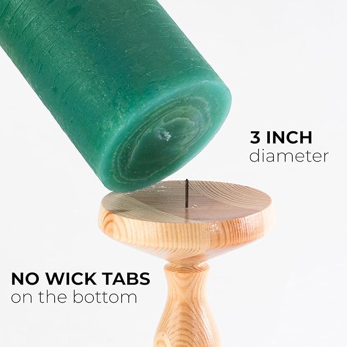 CANDWAX 3x3 Inch Green Pillar Candles Set of 3 - Rustic Unscented No Drip Green Candles for Weddings, Centerpieces, Home Décor, Christmas Decorations