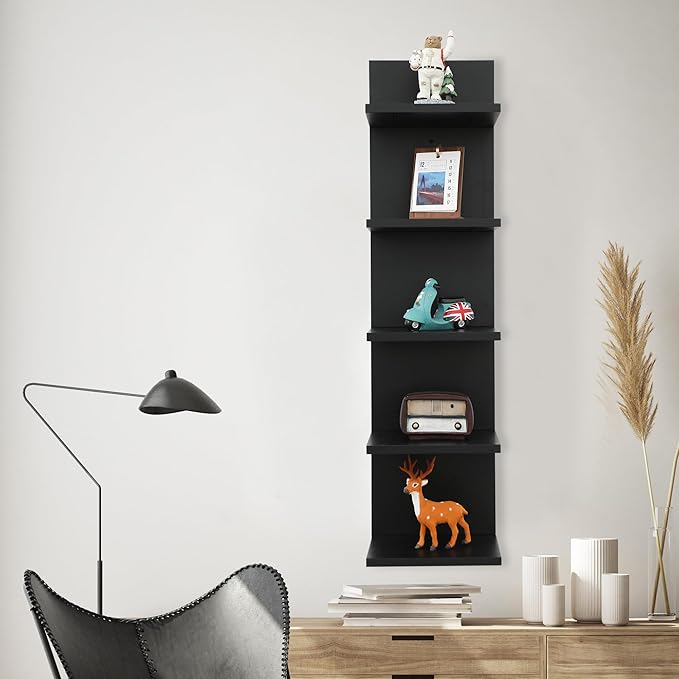 Wooden 5 Tier Wall Shelf,Vertical Column Floating Storage Home Decor Organizer,Floating Shelf Wall Decor Shelves for Bedroom, Living Room,Vanity(Black)