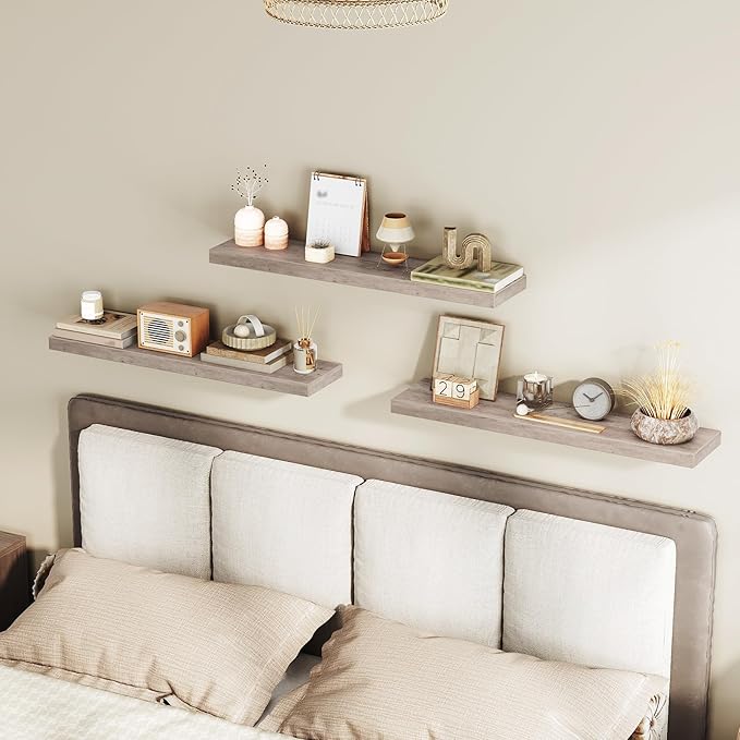 RALGEND Floating Shelves for Wall, 1.5" Thick Wall Shelf Set of 3 with Invisible Brackets, L31.5 x W7.9 Hanging Book Shelves Farmhouse Home Decor for Bathroom, Living Room, Bedroom, Greige 8301BJP3BG