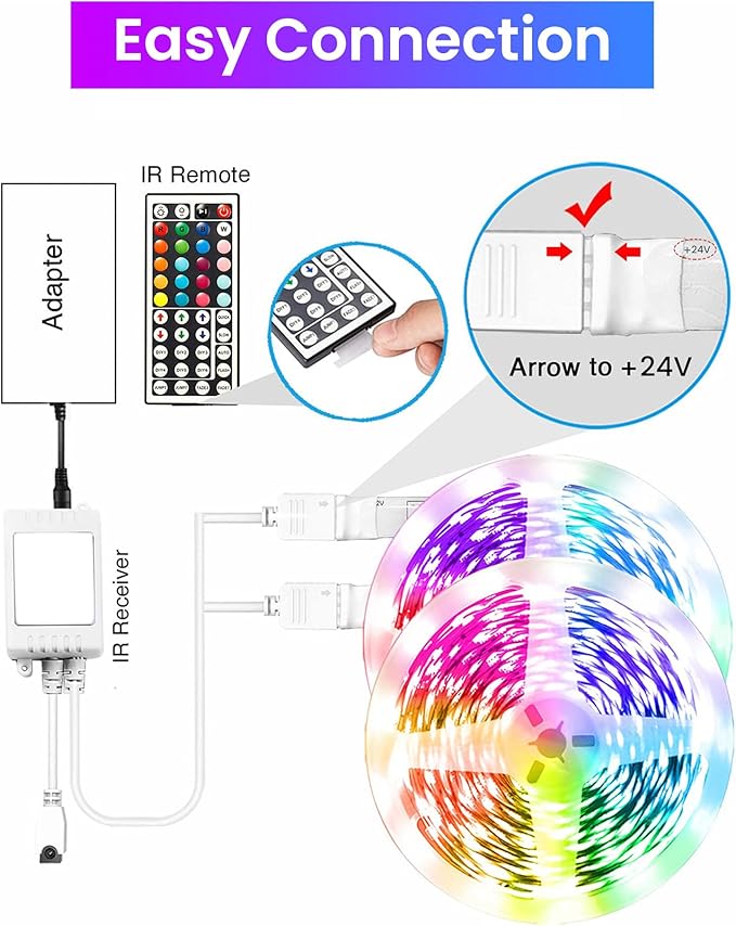 VOLIVO 300ft LED Strip Light Bluetooth, Color Changing LED Strip Lights for Bedroom, Music Sync RGB Lighting with 24Key Remote/APP Control for Home Decoration
