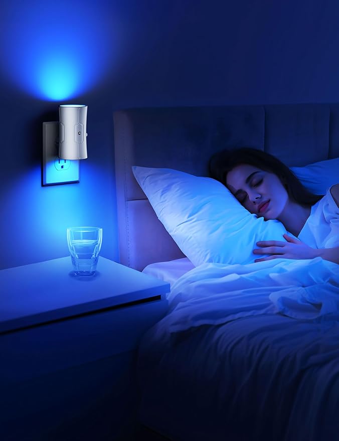 fesnne Night Light, LED Night Lights Plug into Wall 2 Pack Blue 0-100LM Adjustable Brightness Light Sensor Plug in Night Light for Hallway, Bathroom, Adult
