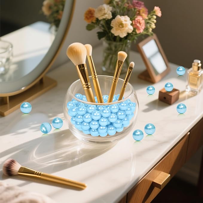 600Pcs Light Blue Vase Filler Pearl Beads for Crafting 10mm Beads No Holes Decor Suitable for Wedding Decor, Party Decorations, Centerpiece Table Decorations