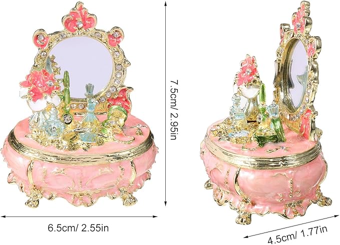 Beaupretty Enamel Jewelry Box Dressing Table Decor Metal Trinket Organizer with Hinged Lid for Women’s Rings Earrings Storage Makeup Room Accessory