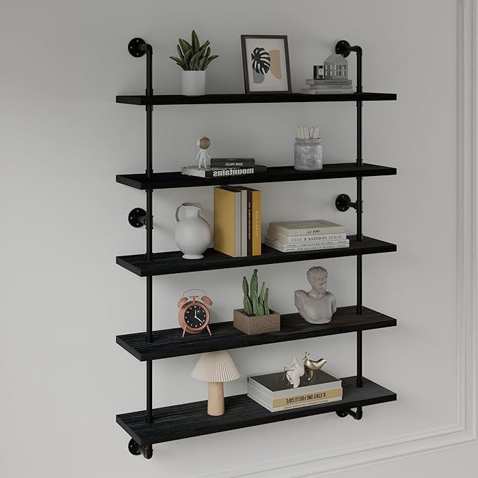 HDDFER Floating Shelves for Wall Living Room Shelves Bookshelf Industrial Pipe Shelving Shelf Real Wood Planks 36 inch Rustic Wall Shelves Hanging Bookshelves Farmhouse Kitchen Bar Shelving
