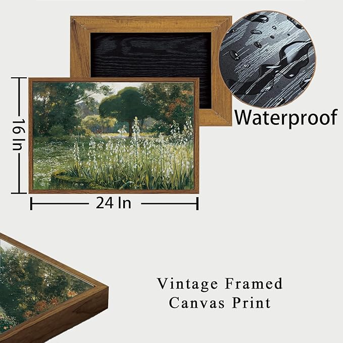 OIQArtOIQ Vintage Framed Wall Art Garden Landscape Canvas Art Prints Rustic Farmhouse Scenery Pictures Wall Decor Modern Cottagecore Paintings Artwork For Bedroom Bathroom Office Living Room