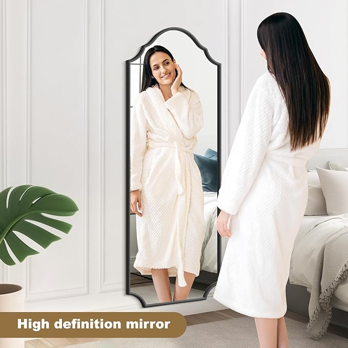 WallBeyond Arched Full Length Mirror Wall Mounted, 65"x22" Black Metal Frame Full Body Mirror for Bedroom, Living Room, Hanging or Leaning Against Wall Full Size