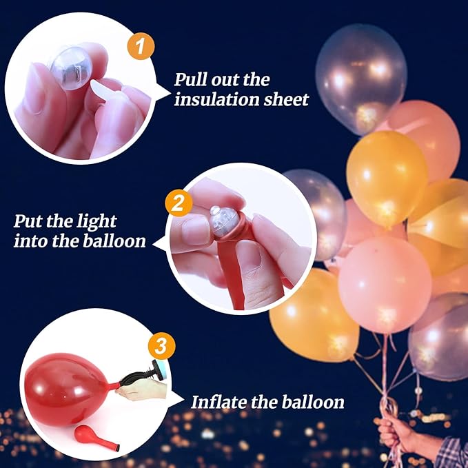 200pcs 10 Colors Balloon Lights, LED Assorted Colors Flash Lights, Mini Ball Light Round LED Ball Lamp for Paper Lantern Balloon Birthday Party Wedding Halloween Christmas Decoration