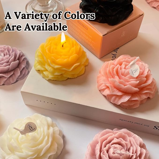 Yellow Peony Flower Shape Candles for Women - Aromatic Pastel Aesthetic Candle with Chamomile Fragrance - Christmas Gift for Friends Colleagues and Classmates (3 inch)