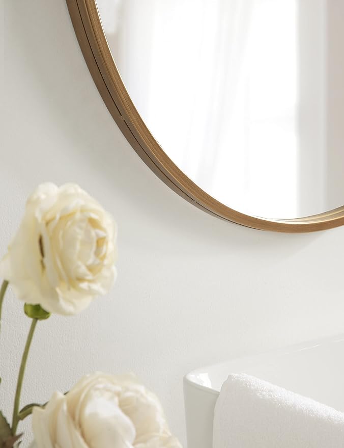 Kate and Laurel Yitro Round Wall Mirror; 30 x 37; Gold; Decorative Versatile Modern Wall Decor