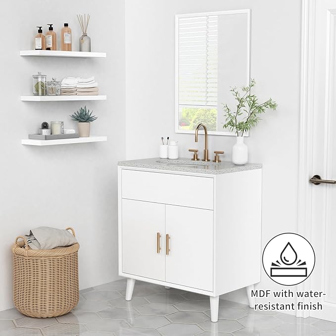 Forbena 24 Inch Floating Shelves for Wall Decor, White Wall Book Shelves for Bedroom, Large Long Deep Hanging Shelves for Bathroom Office Laundry Living Room Kitchen Closet Storage - Set of 3