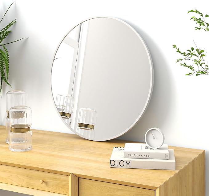 SCWF-GZ 20" Round Mirror Circle Wall Mounted Hanging or Against Wall Metal Frame Dressing Make-up Mirrors for Entryway Bedroom Bathroom Living Room 20 inch Silver