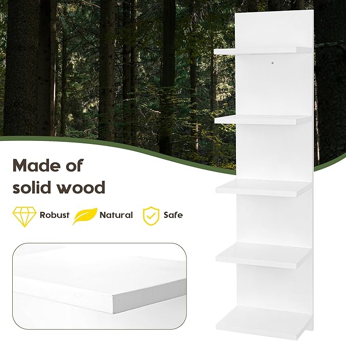 5 Tier Wall Shelf Unit,Vertical Column Shelf Floating Storage Home Decor Organizer,Display Floating Shelf for Bedroom, Living Room,Vanity -2 Pcs(White)