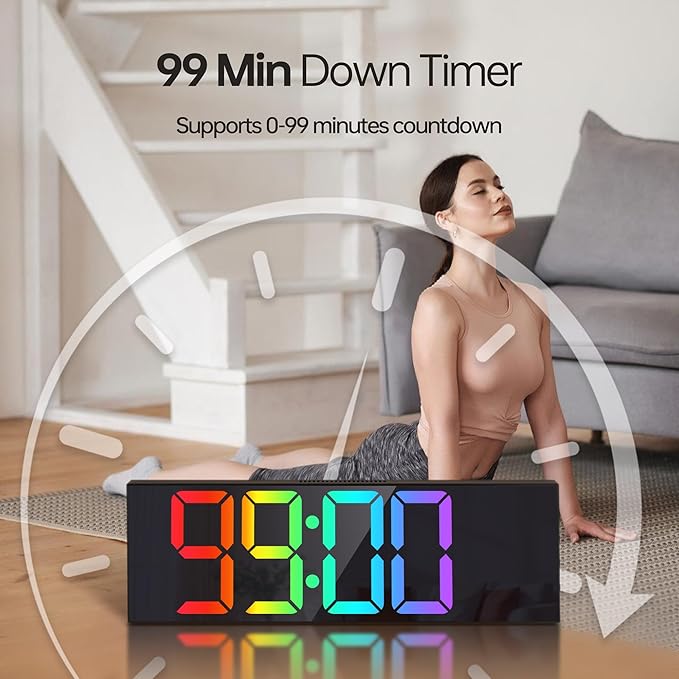 JALL 16.1" Large Digital Wall Mount Clock, Count Down Timer, Alarm, Big LED, RGB Color, DST, Temperature for Living Room Classroom Desk, Wall, Xmas, Birthday Gift for Senior Mom Dad, Rainbow