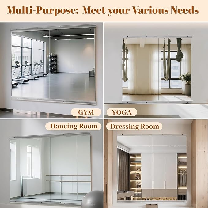 VooBang Home Gym Mirror - 2 PCS 33×60 inches, Large Frameless Wall Mounted Full Length Body Mirror for Dancing Studio, Exercise, Fineness, Yoga, Tempered Glass