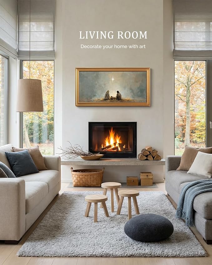 Bzstyleart Vintage Wall Art Decor for Living Room, Large Framed Jesus Wall Art Canvas, Christian Pictures Home Decor Aesthetic, Rejious Christian Artwork Painting, Star of Bethlehem, 20 x 40 Inch