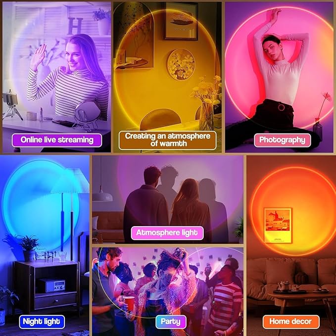 Sunset Lamp Projection, Sunset Night Light Rainbow Projector 180° 16 Color Changing 4 Modes, Vlog, Photography, Decorative, Party Decor, Gift for Women(16 Color) (red) (red)