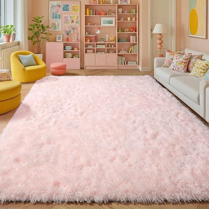 Amdrebio Pink Rugs for Girls Bedroom, 9x12 Large Fluffy Area Rugs for Living Room Decor, Big Furry Shag Carpet for Teens Room, Soft Cute Rug for Baby Kids Room, Huge Plush Fuzzy Rug for Playroom