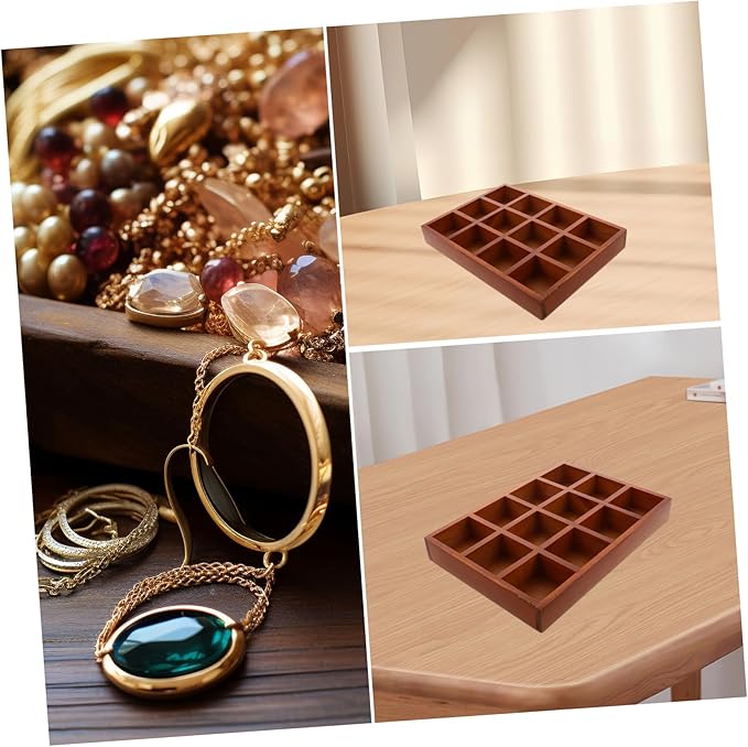 Vintage Wooden Jewelry Box with Twelve Compartments Retro Makeup Organizer for Accessories Elegant Desktop Storage for Home Decor