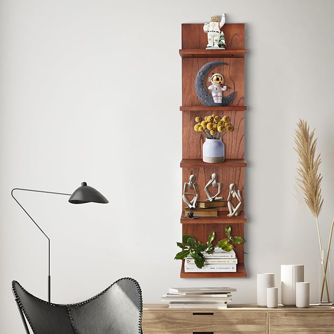 5 Tier Wall Shelf Unit,Vertical Column Shelf Floating Storage Home Decor Organizer,Display Floating Shelf for Bedroom, Living Room,Vanity -2 Pcs(Walnut)