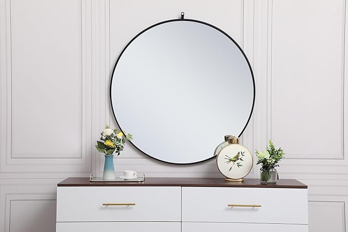 Focus 39x39 Round Wall Mirror, for Bathroom Bedroom Entryway, Black
