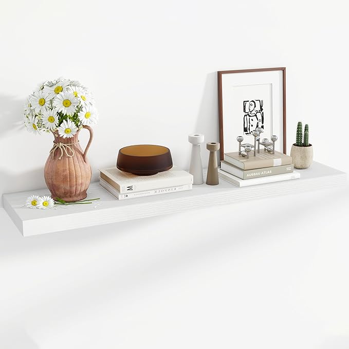 Acovy 48 Inch Floating Shelves, 12 Inch Deep Floating Shelves for Wall, Floating Shelf with Invisible Brackets, Deep Wall Shelves for Bathroom, Bedroom, Living Room, 1 Pack, White