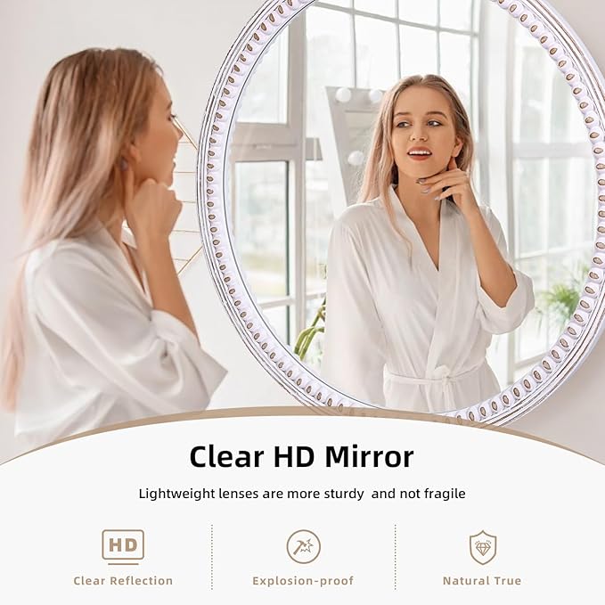 30 Inch Rustic Farmhouse Round Wood Wall Mirror, HD Decorative Circle Mirrors for Bathroom Over Sink, Entryway, Living Room& Bedroom