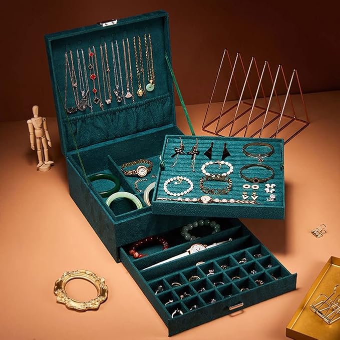 Makeup Organizers 3-Layer Jewelry Box Storage Box Necklace Ring Bracelet Bracelet Earrings Watch Jewelry Storage Box Velvet Jewelry Box Jewelry Case