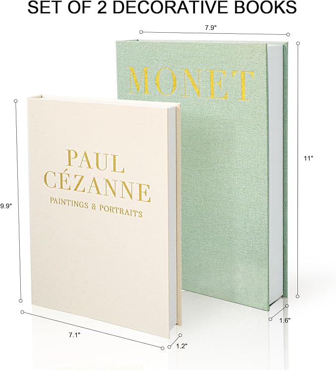 Aesthetic Decorative Books - Fake Books Storage Box for Decoration - Set of 2 Linen Coffee Table Decor - Photo Storage Keepsake Box for Room Bookshelf Decor, Sage
