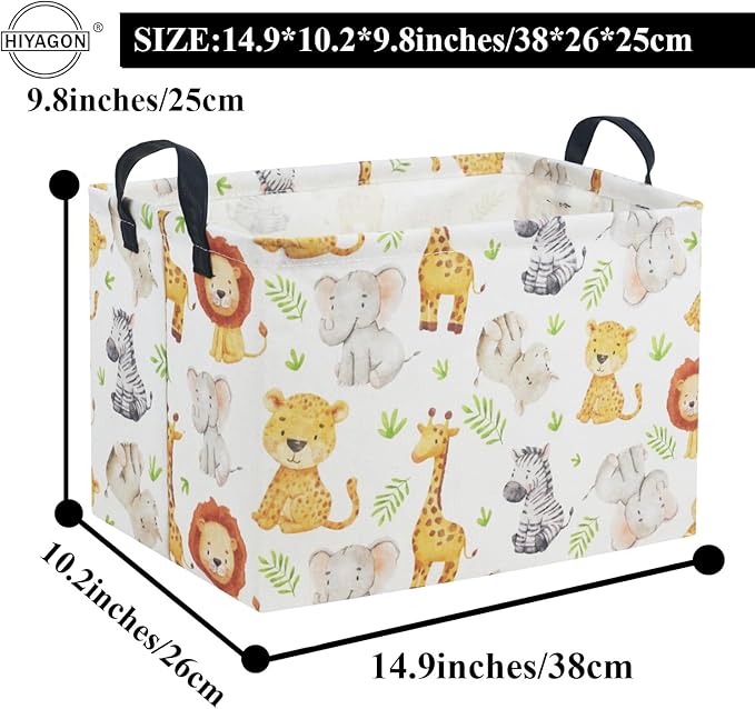 HIYAGON Rectangular Woodland Animal Basket Kids Baby Storage Basket Toy Storage Bin Organizer Box Animal Room Decor(Green Animal)