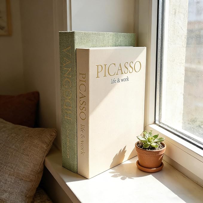 Set of 2 Decorative Books - Linen Faux Fake Books for Decor Aesthetic, Decorative Book for Coffee Table,Bookshelf,Office Table, Home Decor, Fake Book Storage Box for Trinkets Photo-BB001-2PCS