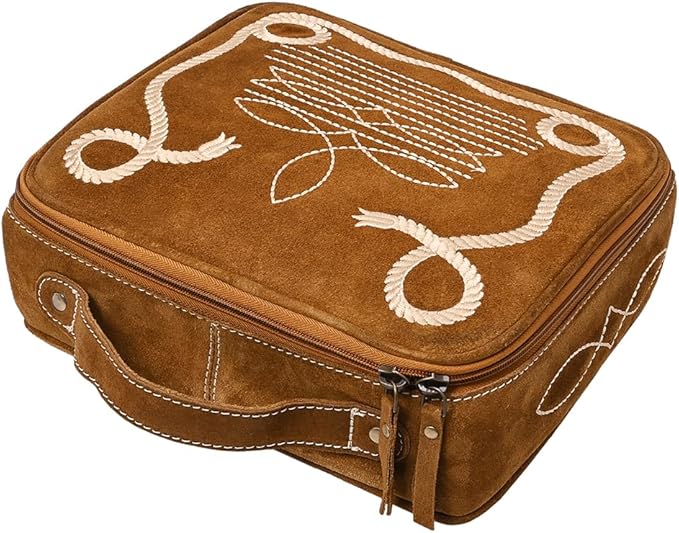 American Darling Genuine Suede Leather jewelry case Boot Stitched Embroidery Western Travel Organizer