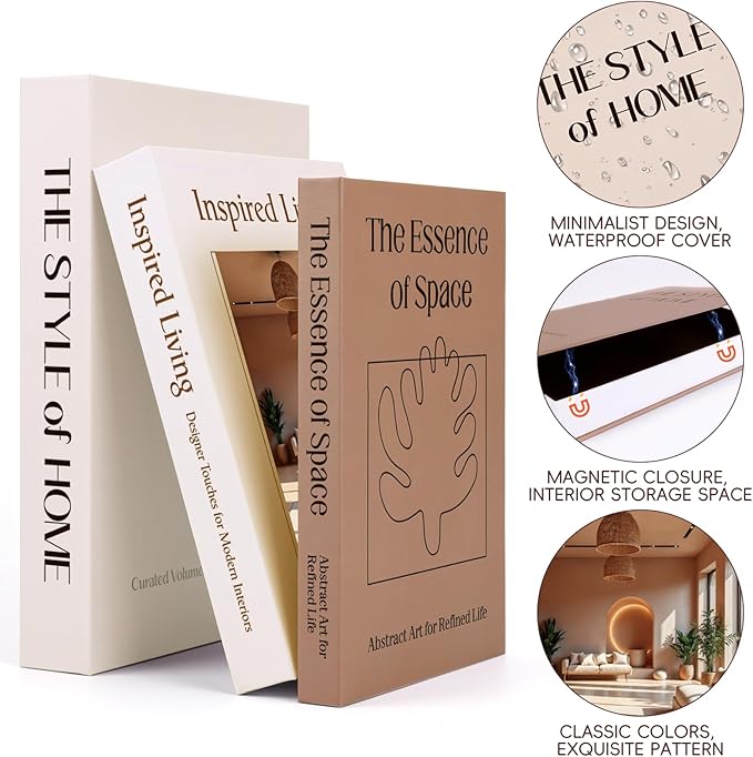 XKDOUS Set of 3 Aesthetic Decorative Books for Home Decor Coffee Table Books Hollow Keepsake Photo Storage Boxes Modern Shelf & Bookshelf Decoration for Living Room, Bedroom