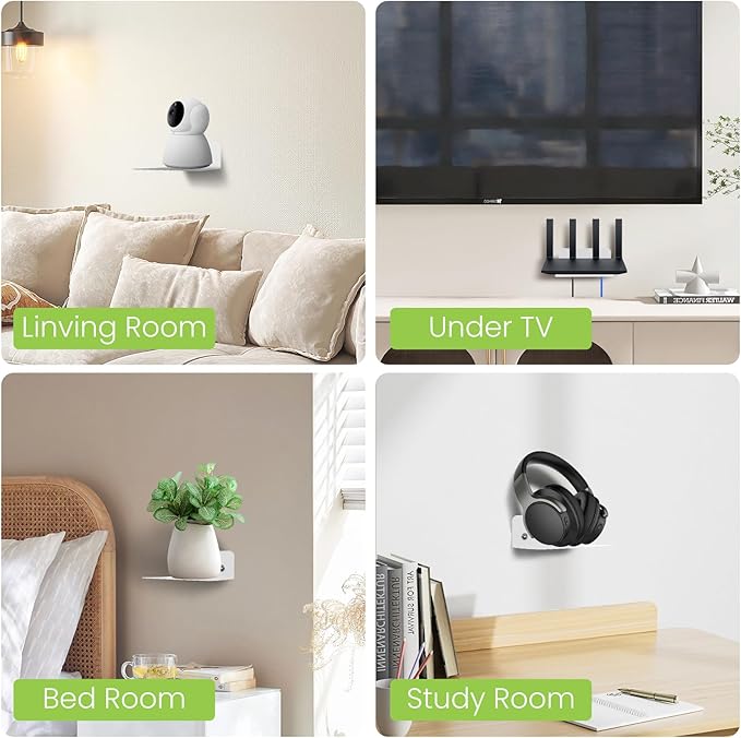 Steel Floating Shelves for Wall,Small Wall Shelf，Suitable for Bedroom, Living Room, Bathroom, Kitchen, Office (White, 2Pack 4.72x6.1 in)