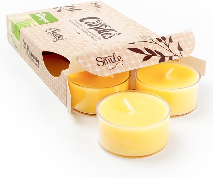 Shortie's Candle Company Wild Lemongrass Premium Tealight Candles - 6 Yellow Highly Scented Tea Lights - Beautiful Candlelight - Made in the USA - Fresh & Clean Collection