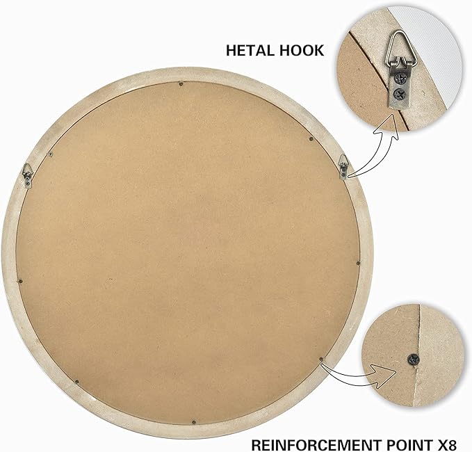 Reflinto 30 Inch Rustic Farmhouse Wooden Round Mirrors for Wall Decor, Washwhite Circle Decorative Mirror for Bathroom Over Sink, Entryway, Living Room, Foyer