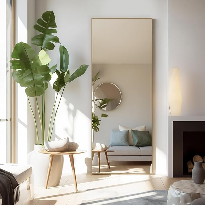 Mirror Full Length, Upgraded Body Wall Mirrors with Shatter-Proof Glass, Floor Standing, Hanging or Leaning, Tall Mirror with Stand Aluminum Alloy Frame for Bedroom