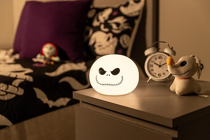 Disney Jack Skellington Squishy Light - Color-Changing Night Light for Kids & Adults, USB/Battery Operated Dimmable Lamp, Halloween & Christmas, Perfect for Bedroom, Playroom, Living Room (82503)