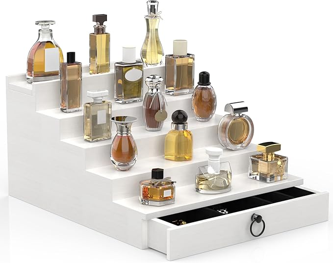 upcessory Cologne Organizer for Men, 5 Tier Black Cologne Shelf, Perfume Stand with Drawer and Hidden Compartment Perfume Display Holder - A Gift for Men