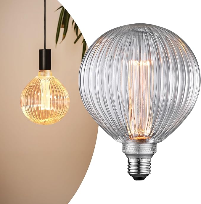 ESCENA Artist Series LED Globe Decorative Light Bulb 3.5W, G125 Round Edison Bulbs Dimmable, Virtual Filament Vintage Edison Bulb, Clear Glass, E26 Medium Base, UL Listed, 2200K Soft Warm White
