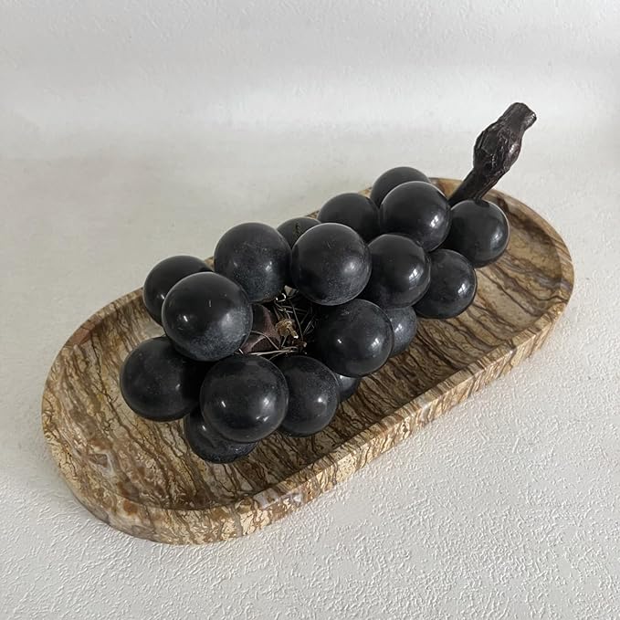Natural Marble Oval Tray Ornaments Vintage Small Tray Storage Dish for Counter, Vanity, Dresser, Nightstand and Desk (Brown)