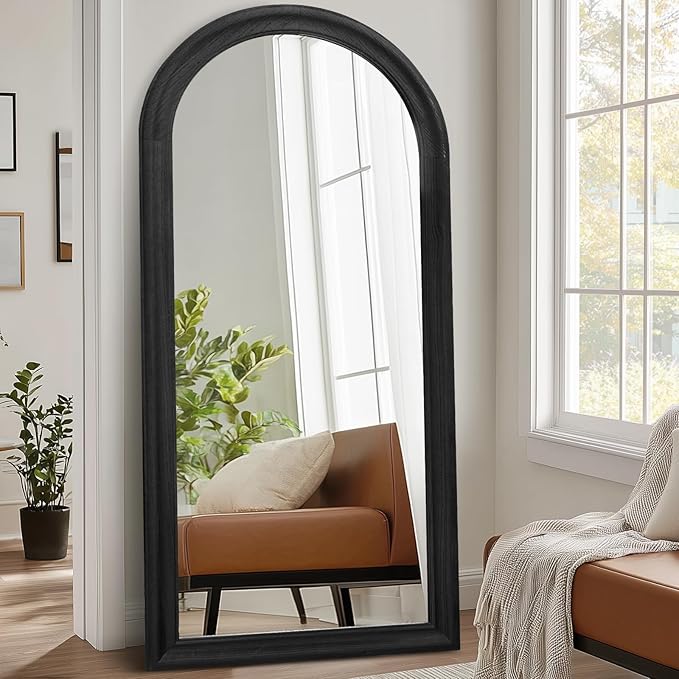 Arched Full Length Mirror 71"x32" - Rustic Black Solid Wood Wall Mirror, Oversized Leaning or Mounted Design for Bedroom, Entryway, Living Room Décor