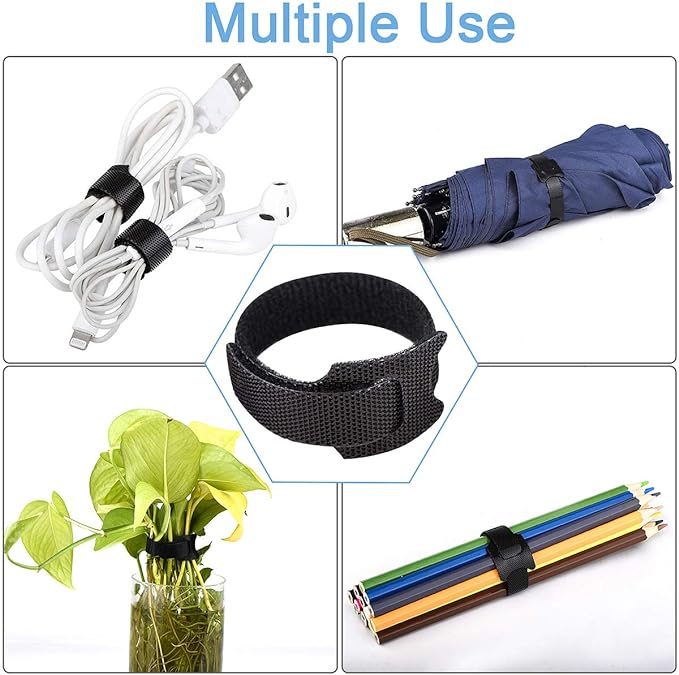 Nettbe Reusable Cable Ties, 126 PCS 8 Inches Adjustable Cord Straps Wire Organizer Cord Wrap and Hook Loop Cable Management