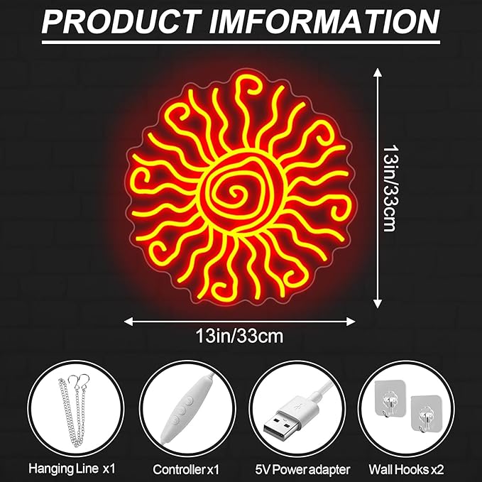 Wacky Sun Neon Sign LED Night Lamp for Room Wall Decor Sun Sign Bedroom Aesthetic Sunrise Sunset Neon Sign for Party Art Neon Design for Bedroom Home Bar Room Decor Gift