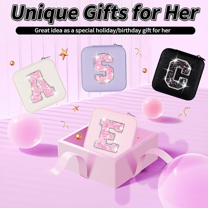 Uygafly Personalized Jewelry Case for Women Girls - Fashion Mini Jewelry Boxes - Trendy Travel Jewelry Organizer with Initials Letter - Teen Gifts | Black,I